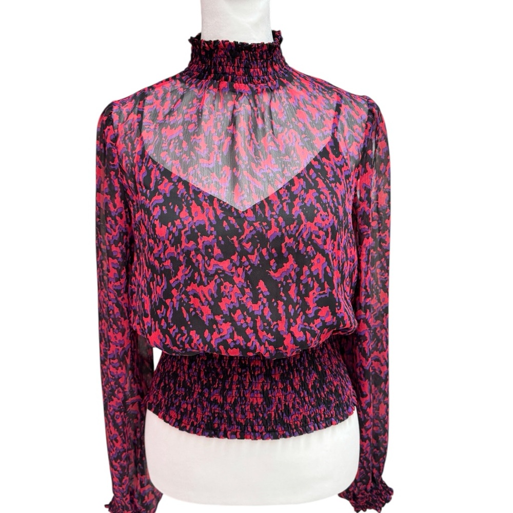 Express Mock Neck Smocked Sheer Blouse